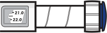 The dose knob is being turned until the line between 21.0 and 22.0 mg is shown in the dose window. This line represents 21.5 mg.