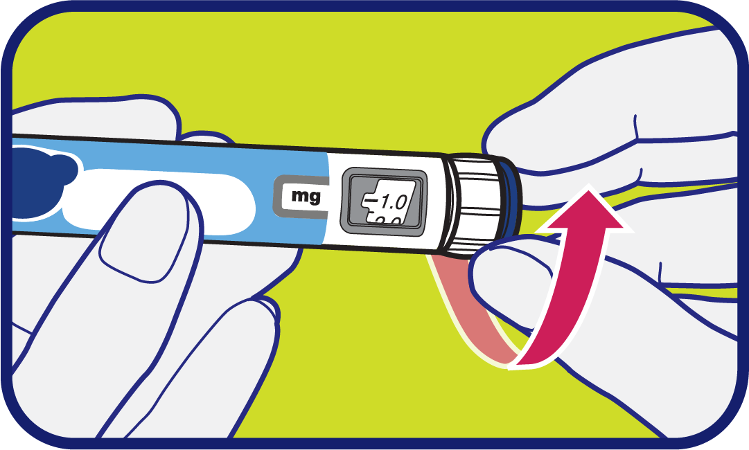 The dose knob is being turned until 1.0 is shown in the dose window.